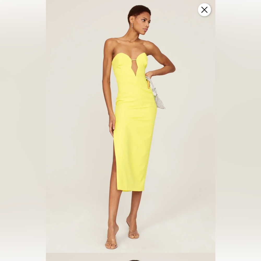 Bardot Eleni Midi Dress size 6 midi cutout slit strapless yellow
